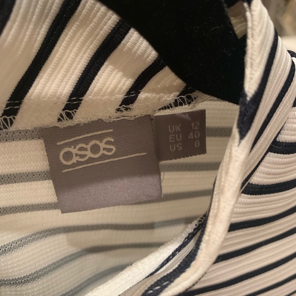 ASOS High Neck A Line Dress with Pockets in Stripe - Picture 5 of 8